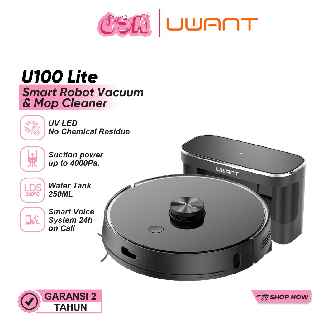 UWANT U100 Lite Smart Robot Vacuum Mop Cleaner Vacum Sapu Pel Vakum Penyedot Debu
