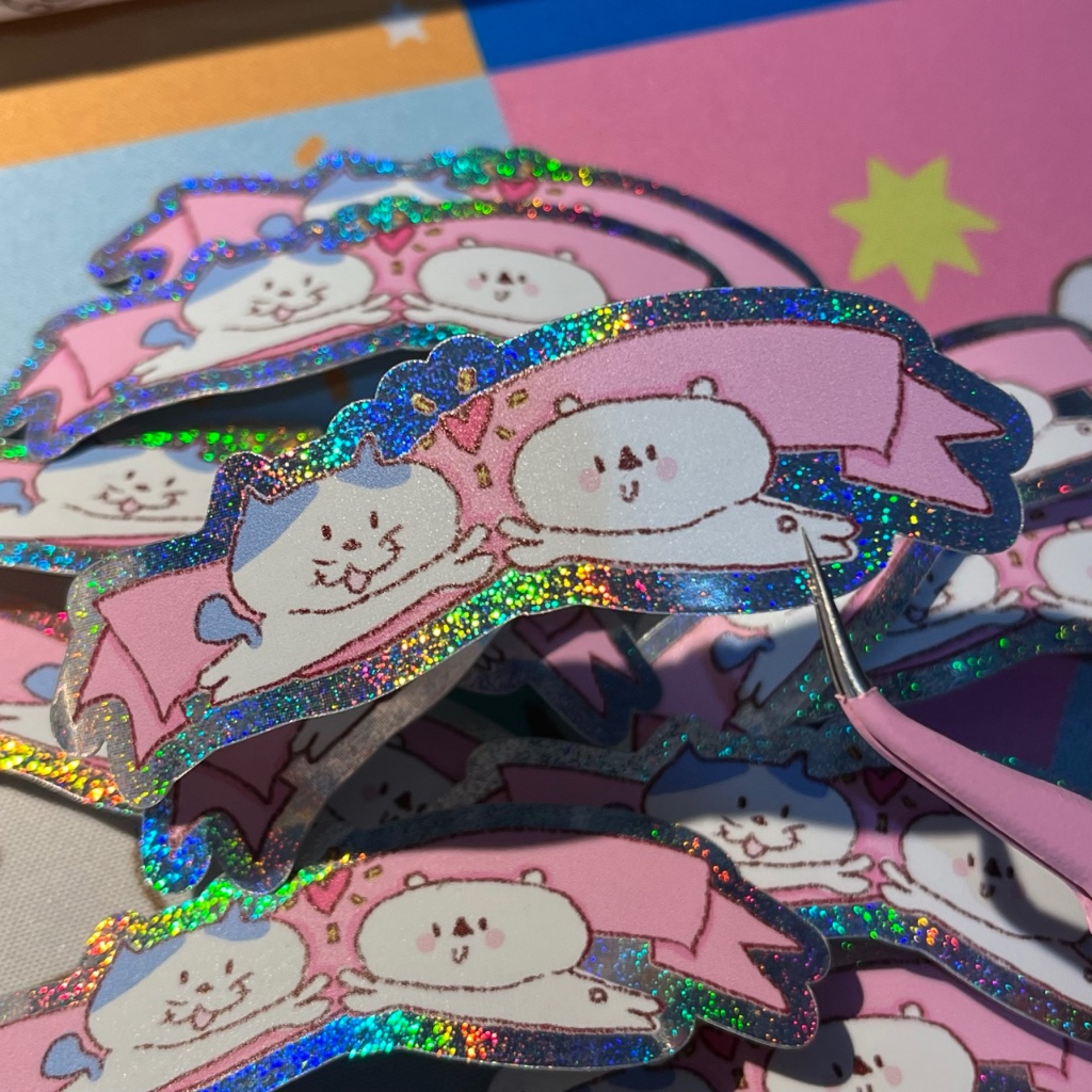 

LAZYNISW CAT&BACUL RIBBON HOLO DIECUT STICKER