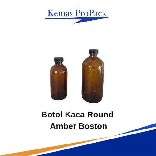 Botol Kaca Round Amber Boston - Botol Kaca Round Madu Susu + Tutup Phenolic
