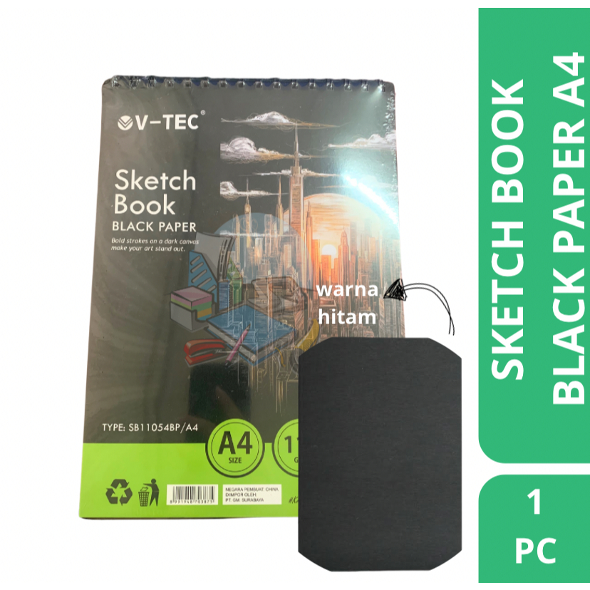 

[1 PC] Buku Gambar Sketsa Black Paper / Sketch Book Warna Hitam Ukuran Besar A4 Vtec Isi 48 Lembar 110 Gsm