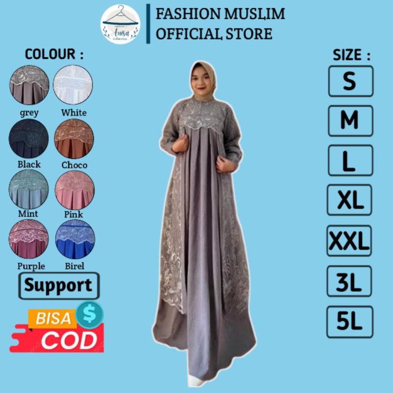 Zhafira Dress Ukuran S-5L - Gamis Wanita Jumbo - Dress Wanita Jumbo