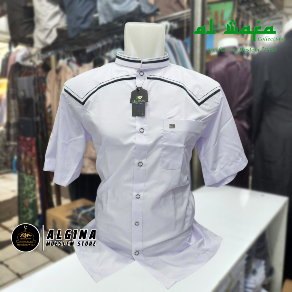 Koko Al Wafa Hitam & Putih Lengan Pendek | Baju Muslim Lengan Pendek Al Wafa Premium