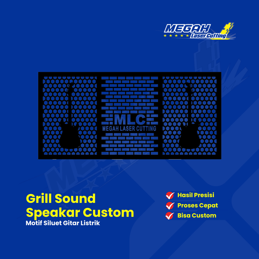 CUSTOM GRILL SOUND SPEAKER METAL MOTIF SILUET GITAR LISTRIK