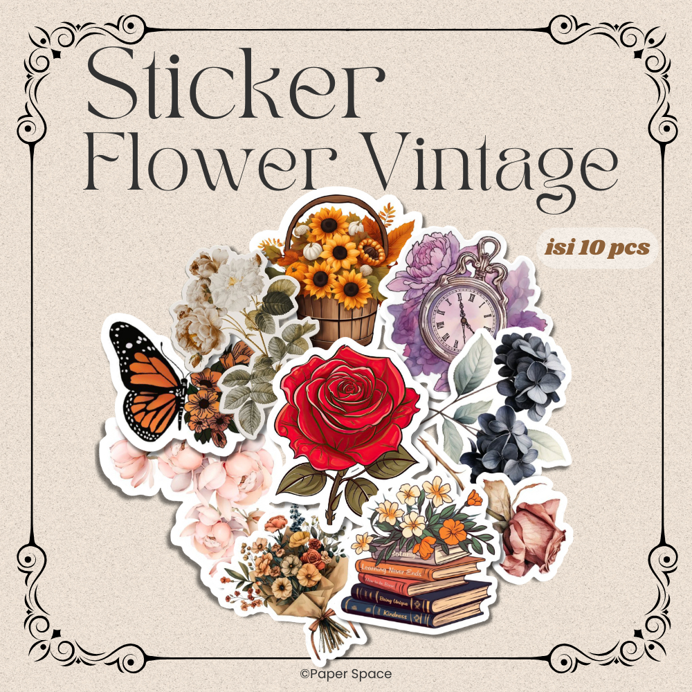 Sticker Flower Bunga Vintage Deco Aesthetic
