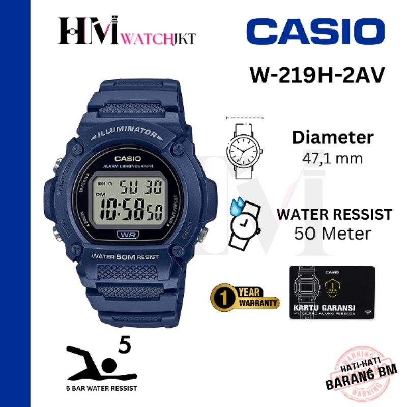 CASIO W-219H-2AVDF Jam Tangan Pria Original Digital Antiair W-219H-2AV W-219