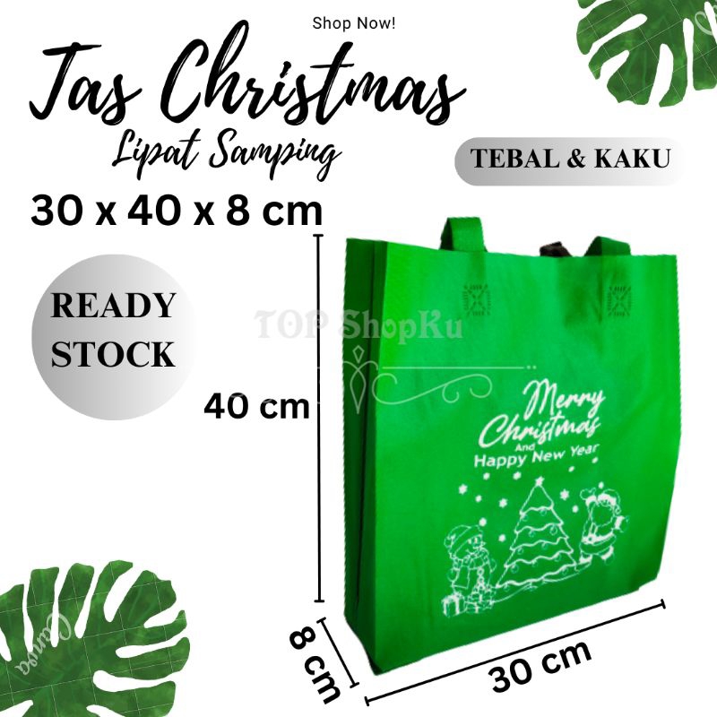 

Tas CHRISTMAS / NATAL Model Lipat Samping Spunbond 30x40x8 cm / Tas Souvenir / Tas Hajatan / Goodie Bag / Tas Hampers / Shopping Bag / Tas Promosi / Tas Seminar