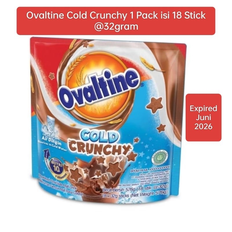 

Ovaltine Cold Crunchy 1 Pack isi 18 Sachet @32gram Minuman Malt yang Bisa Larut dengan Susu atau Air Dingin