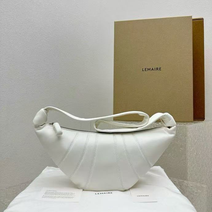 Lemaire Croissant Bull Horn Shoulder Bag Medium White 8820