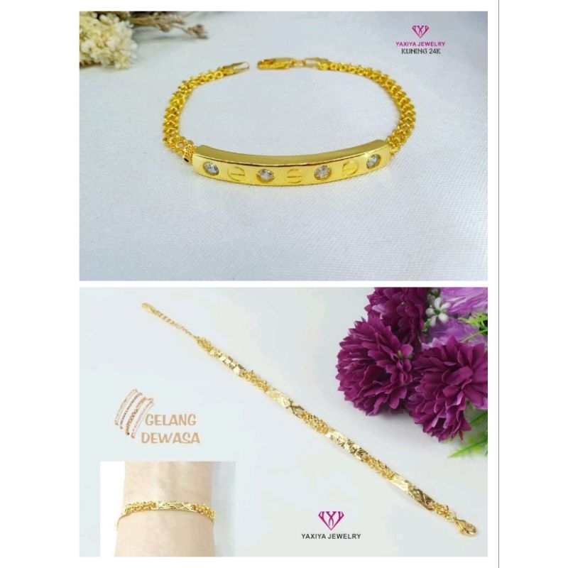gelang tikar flat dan rantai flat lapis emas yaxiya