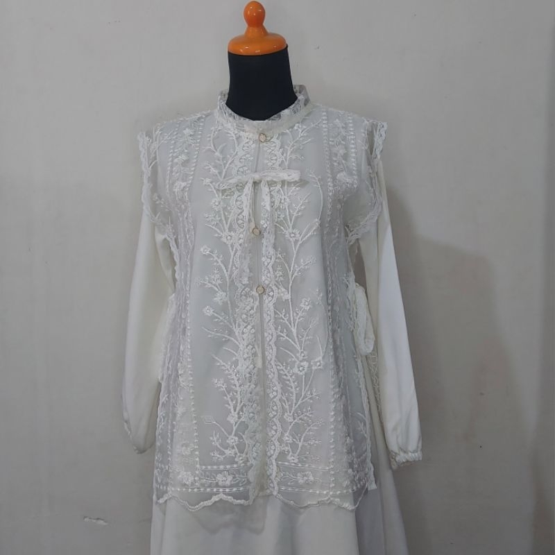 Vest Glaycia Outer Rompi Vest Putih Tali Renda Atasan Baju Putih Pakaian Gamis Putih Dress Putih Wan