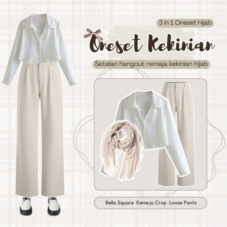 Casual outfit wanita ( Blouse Crop,Jilbab,Celana Kulot ) Outfit hijab kekinian | Oneset wanita -AS71