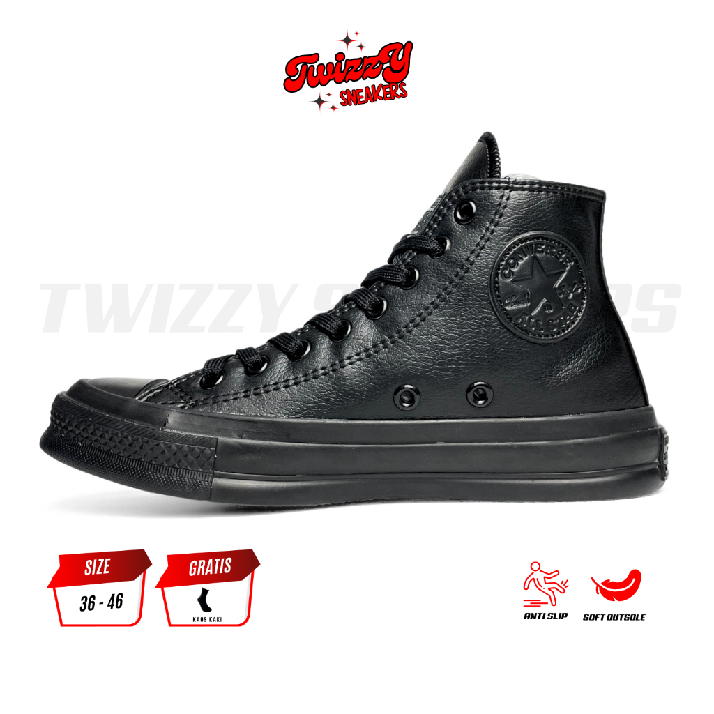 Twizzy Senakers - Sepatu Sneakers Casual Pria & Wanita 36 - 43 - Converse High Leather Full Black / 