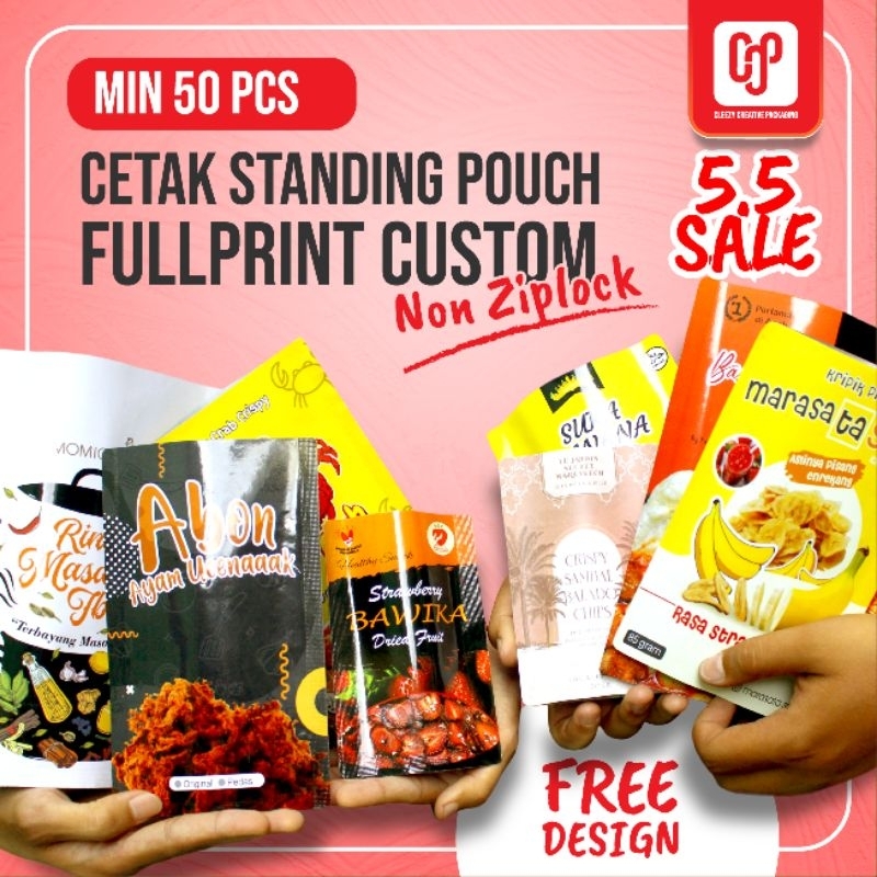 [MIN 50 PCS]Standing Pouch Kemasan Makanan Snack FULLPRINT CUSTOM NON ZIPLOCK