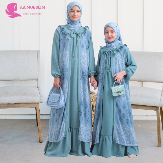 S.A MOESLIM -Sheila Dress Gamis Ibu Dan Anak Couple Ceruty Etnik Premium Terbaru Gamis Couple Ibu da