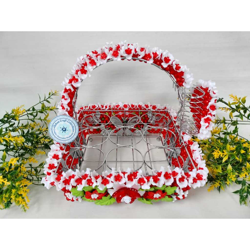 Keranjang Rak Aqua Gelas 9 Cup Hias Mote Manik Manik Akrilik