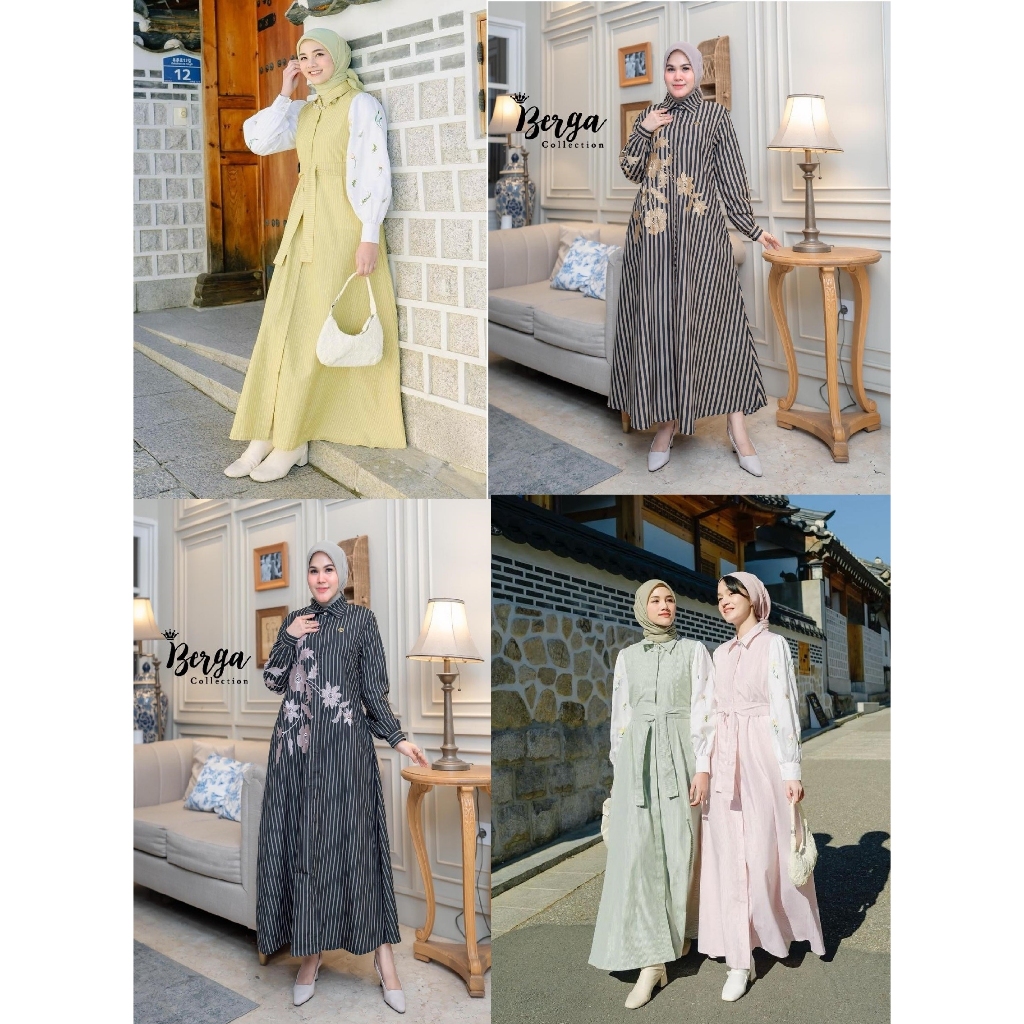 gamis midi katun motif salur mix bordir terbaru deska berga collection