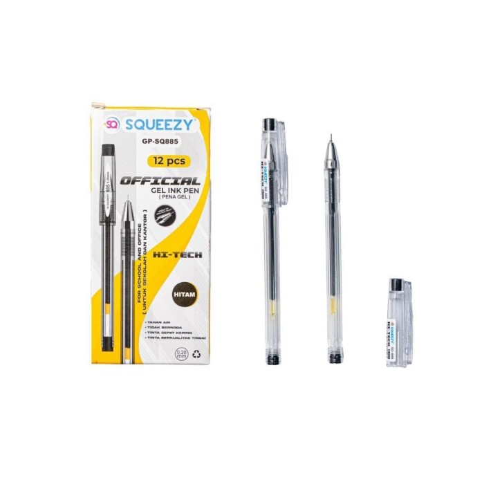 

TBMO Pulpen Gel Squeezy Hi-Tech Tinta Hitam GP-SQ885 Pack 12pcs