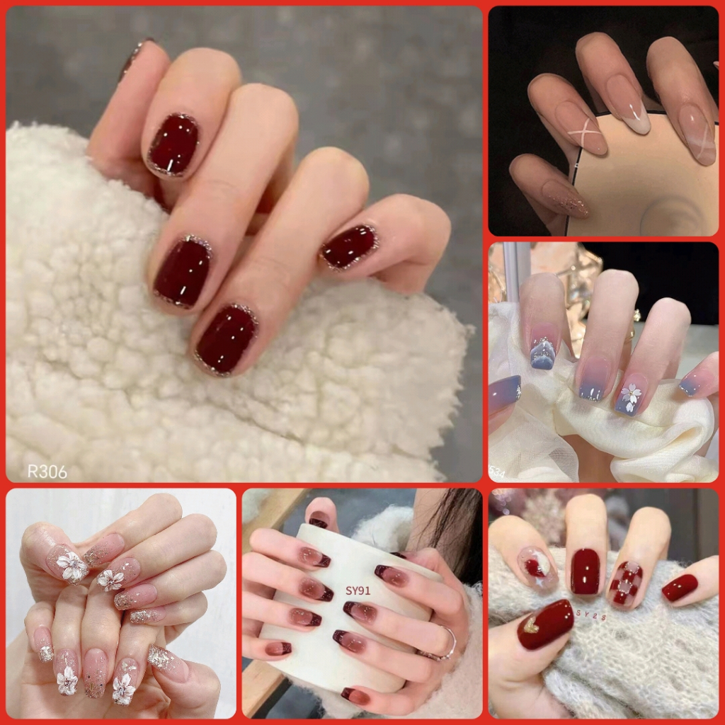 COD Kuku Palsu 24 Pcs 3D kuku palsu wedding kuku palsu + lem kuku palsu nail art + lem fake nail kuk