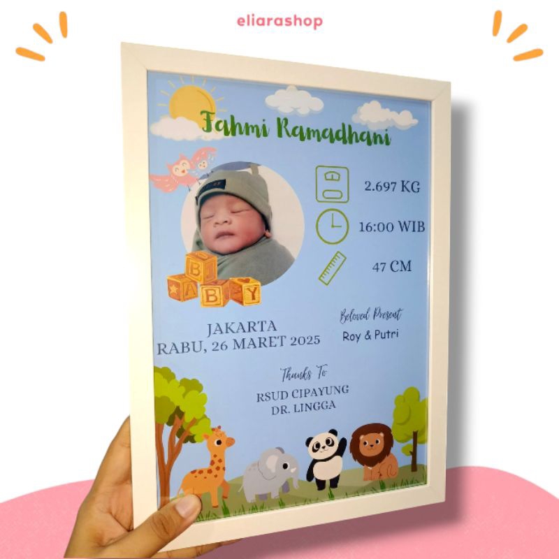 Cetak photo newborn potrait | Biodata baby newborn | Bingkai foto biodata bayi | Cetak bingkai akril