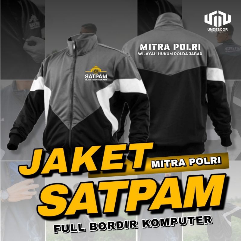 Jaket Polda Jabar Tracktop Satpam Mitra Polri Jaket Sport Security Jaket Parasut Outdoor Full Bordir