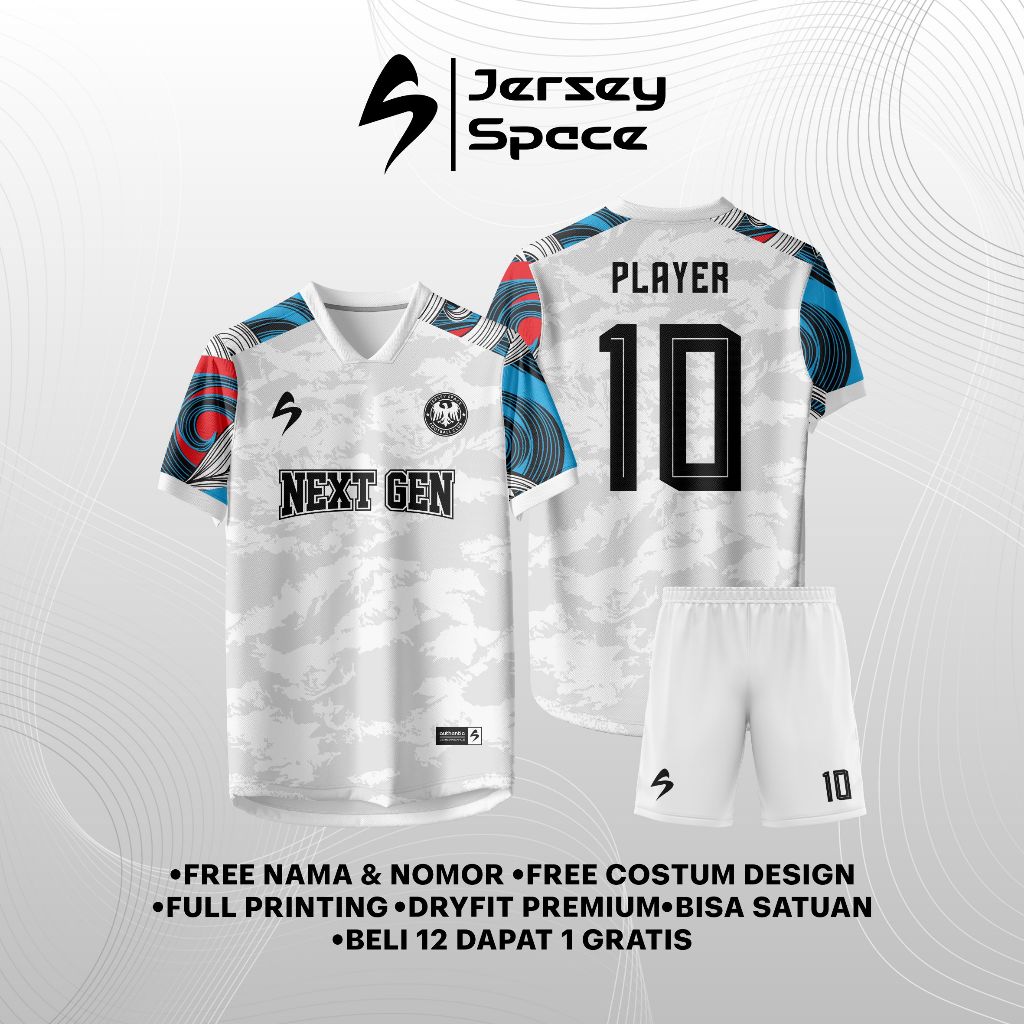 JS14 - Jersey Baju Sepak Bola / Futsal Terbaru Full Printing Bebas Custom Design Free Nick Name