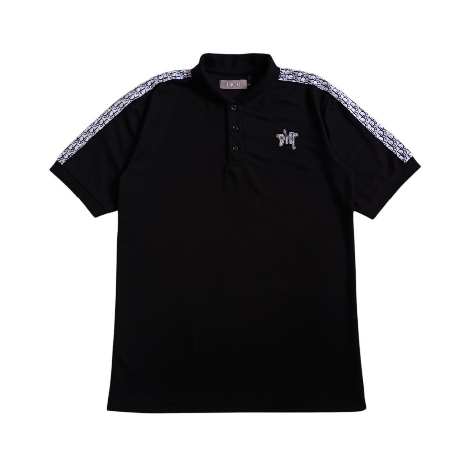 Dior Kaos Polo Shirt Pria Hitam Tipped