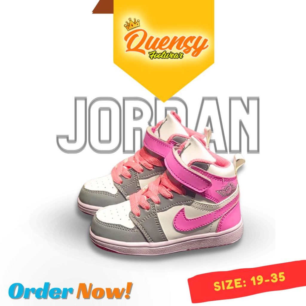 Sepatu Anak Perempuan Jordan 1 Abu Pink Kids Size 19-35