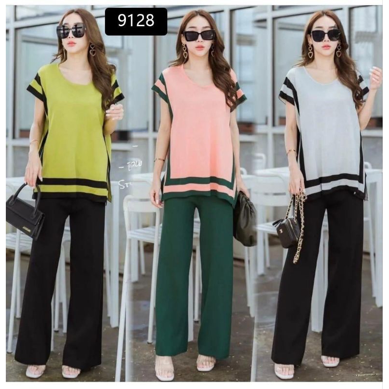 Set Rajut Import 9128 Bahan Rajut LD900-120 Abu Setelan - Blazer, Celana, Baju, Atasan, Jumpsuit, Cr