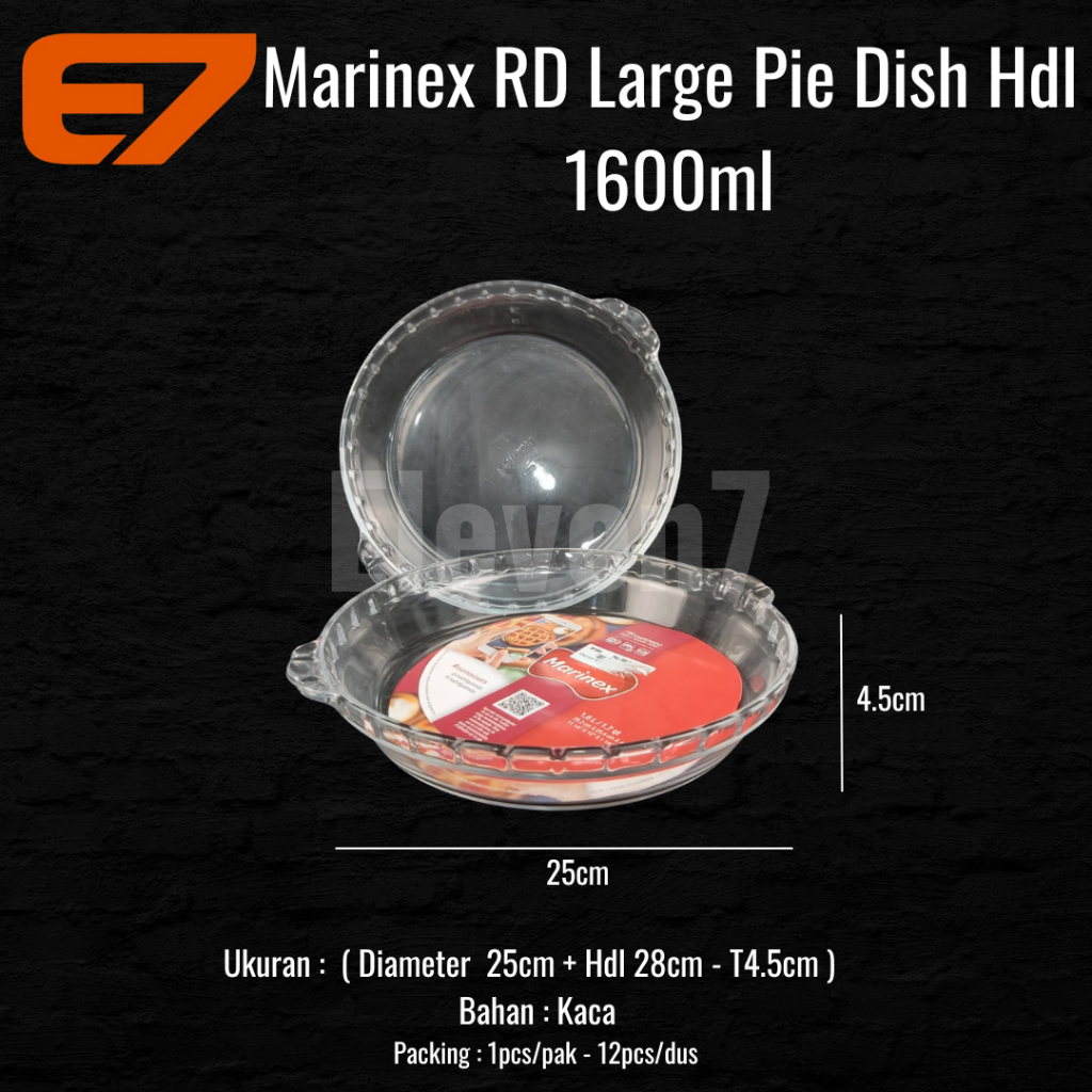 Marinex Pie Dish with Handle Baking Dish 1600ml - Piring Loyang Kaca, Baking Tray