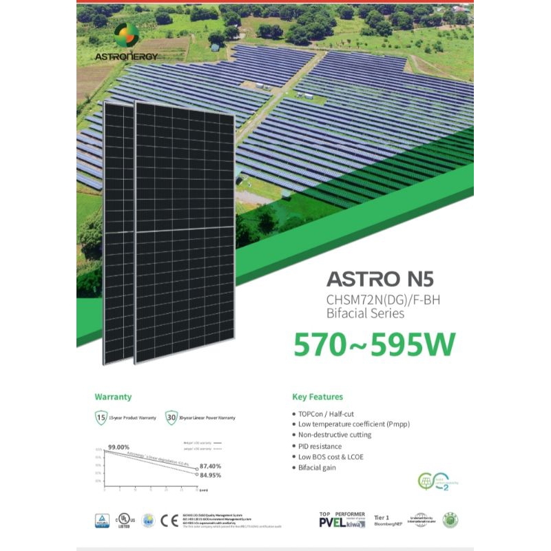 Solar Panel Astro 585Wp Bifacial Solar Cell Panel Surya