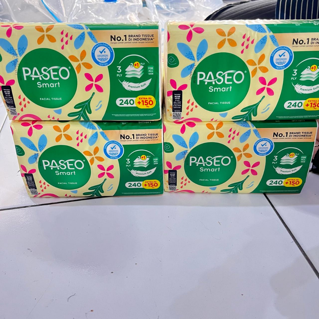 (PAKET 4 PCS) Tissue Paseo Smart 390 Sheets 3 Ply Soft Pack Facial Tisu Wajah
