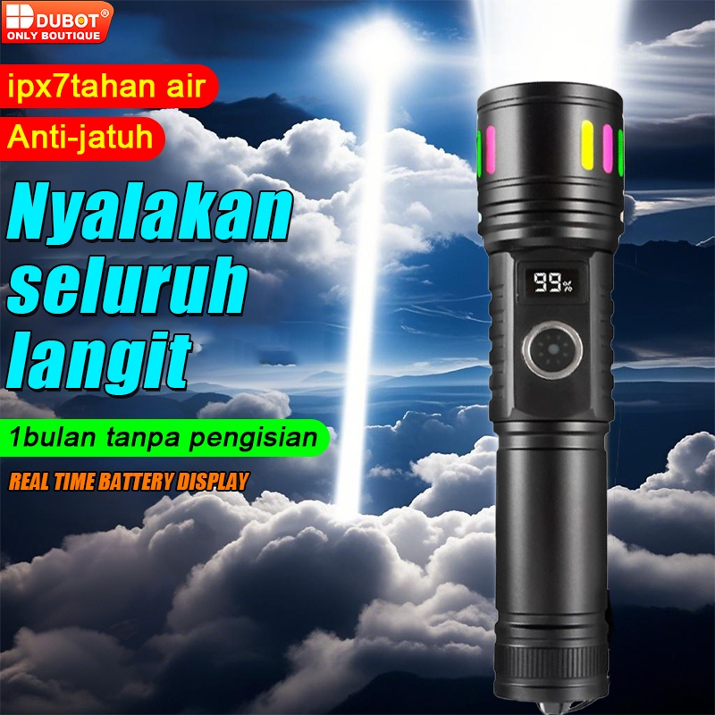 DUBOT Senter Cas Super Terang Kepala Anti Air Jarak Jauh 10000 Meter 100Watt Tahan 30 Jam Super LED 