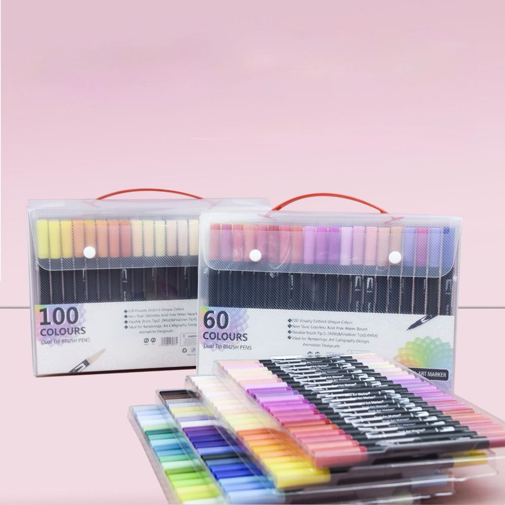 

Ay00! WD Spidol Warna Set 12/36/60/80/100/120 Spidol Brush Pen 2 Tips Spidol Set Marker Drawing Pen