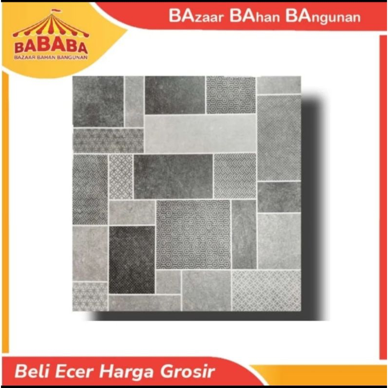 GRANIT LANTAI MOTIF KOTAK 60X60 MGM SS 068 DECO LIGHT GREY