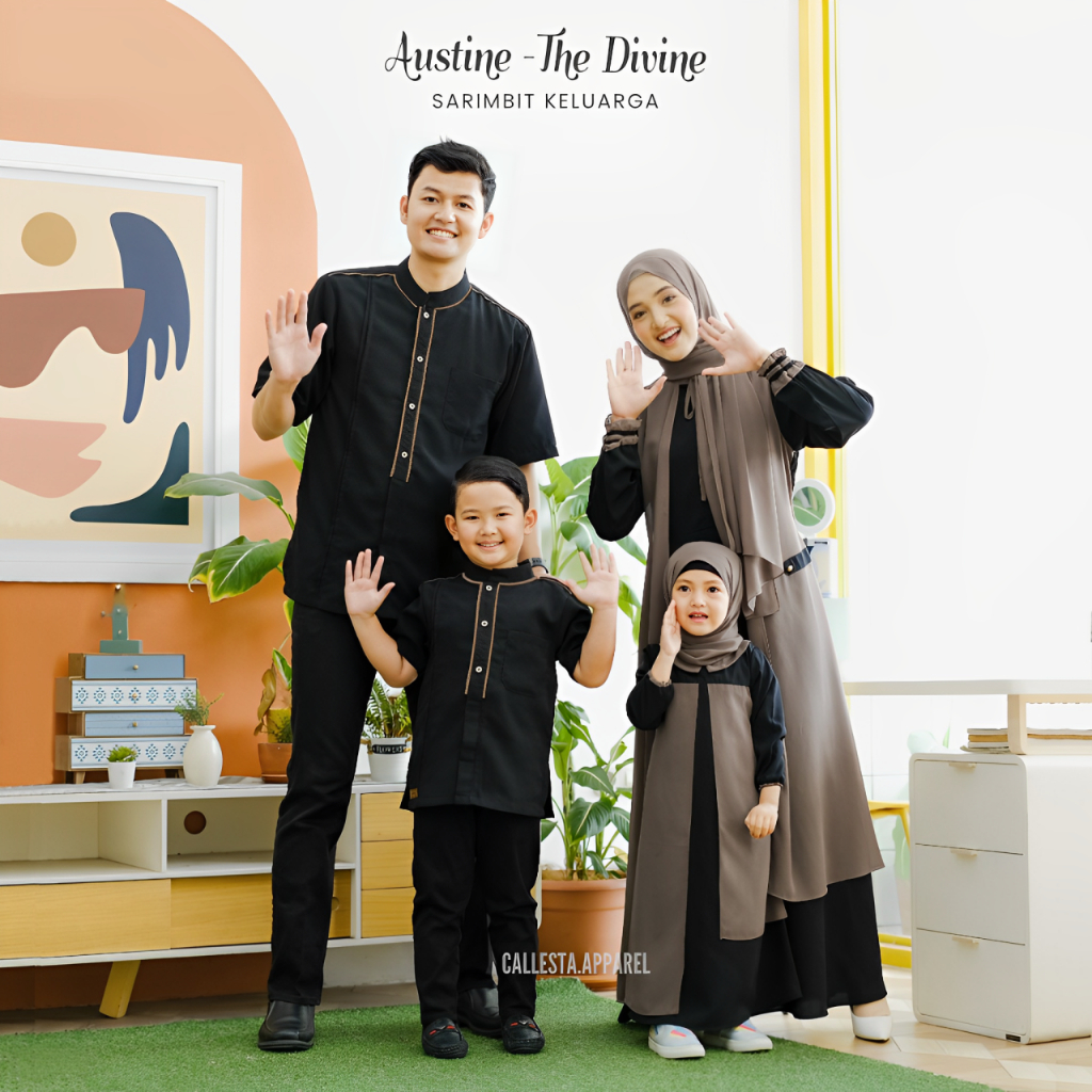 Serimbit Lebaran Set Hijab Couple Keluarga Model Terbaru | Baju Gamis Dan Koko Couple Pasangan