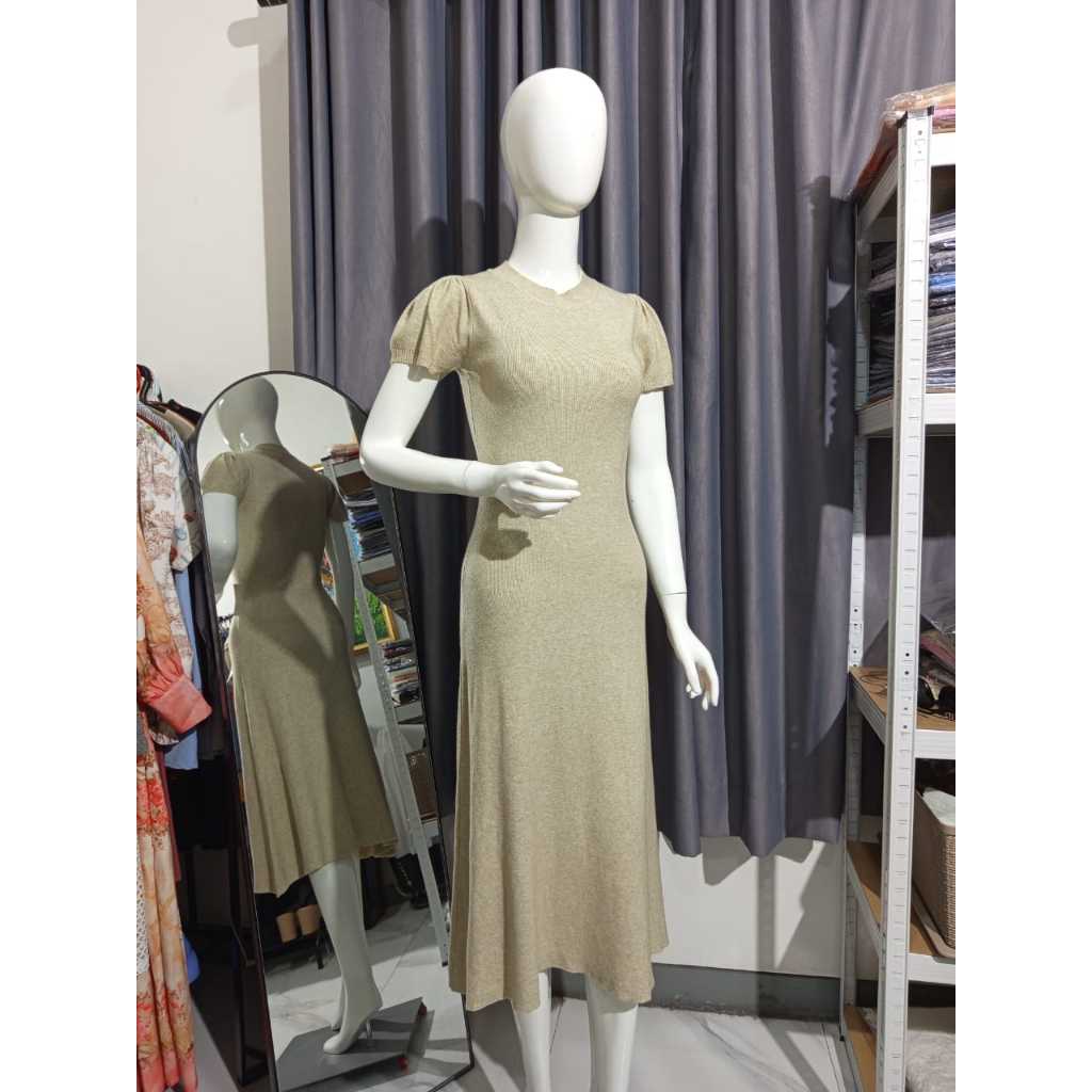 dress knit lengan puff pendek