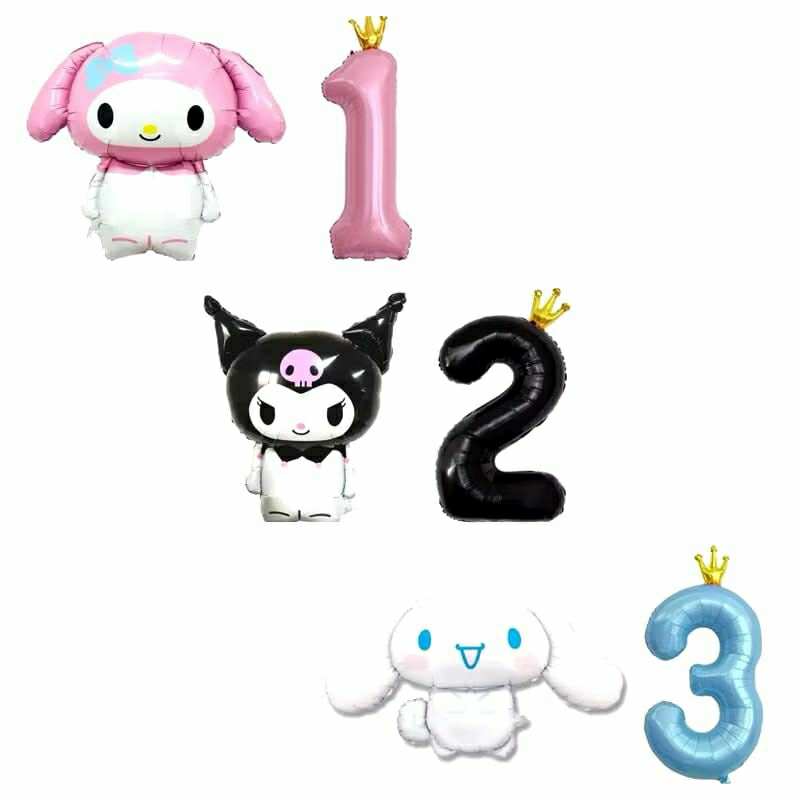 BALON KAWAII CINAMOROLL KUROMI MELODY ANGKA MAHKOTA