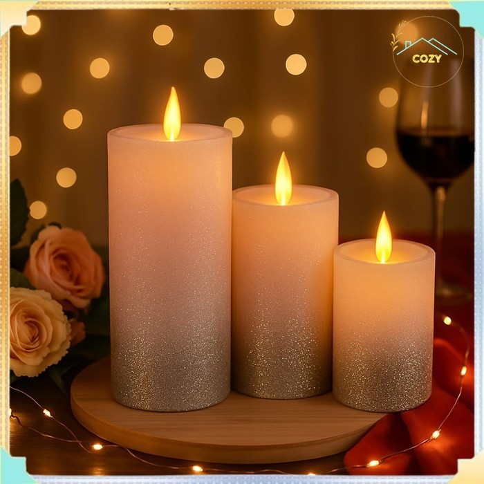 RB Lilin LED Glitter Romantis Pink Dan Gold Lilin Elektrik