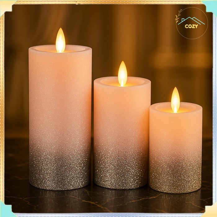 Lilin LED Glitter Romantis Pink Dan Gold Lilin Elektrik lilin dekorasi decor lilin hias mewah elektr