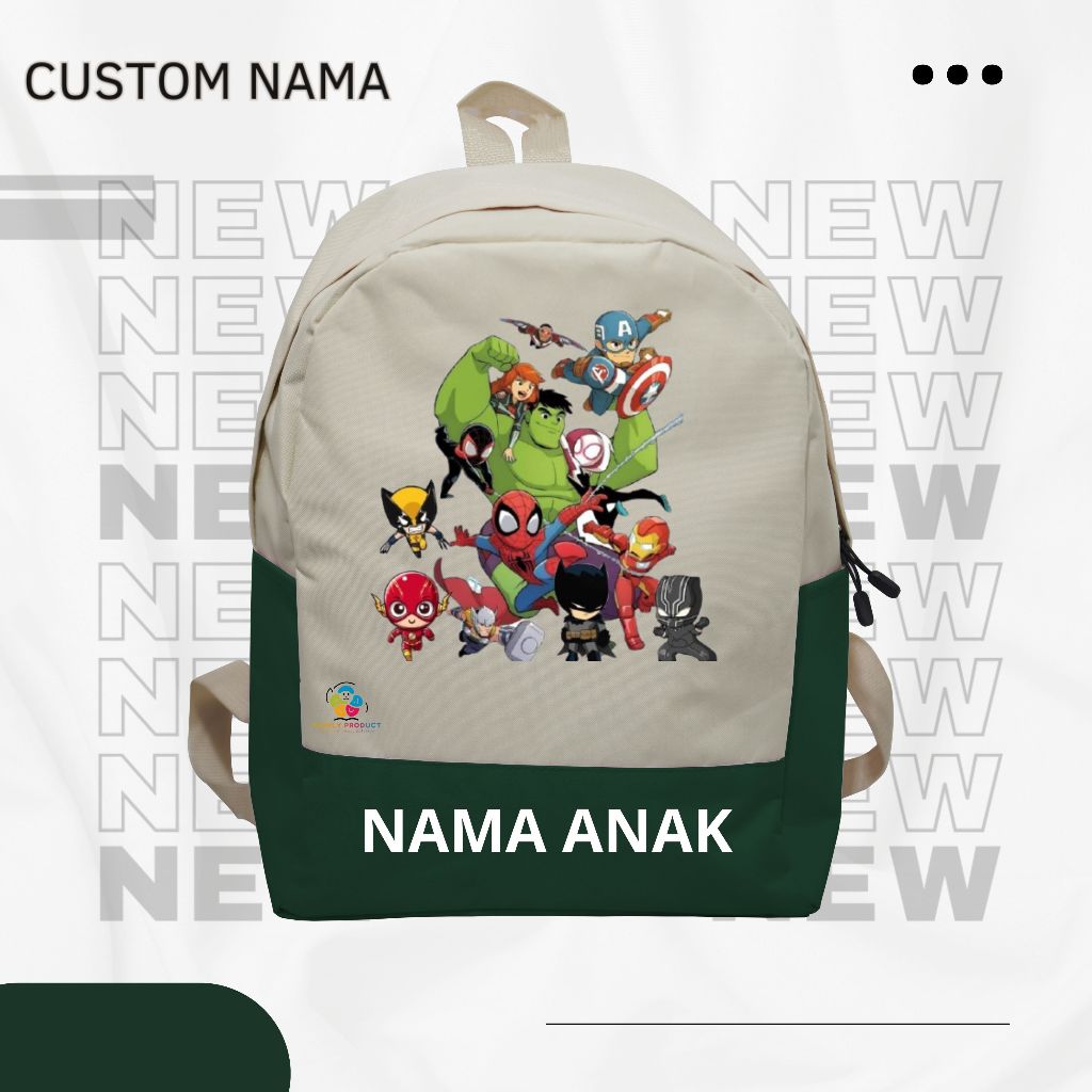Tas Ransel Backpack Anak Karakter hulk  - Tas backpack Sekolah Anak SD TK (FREE NAMA)