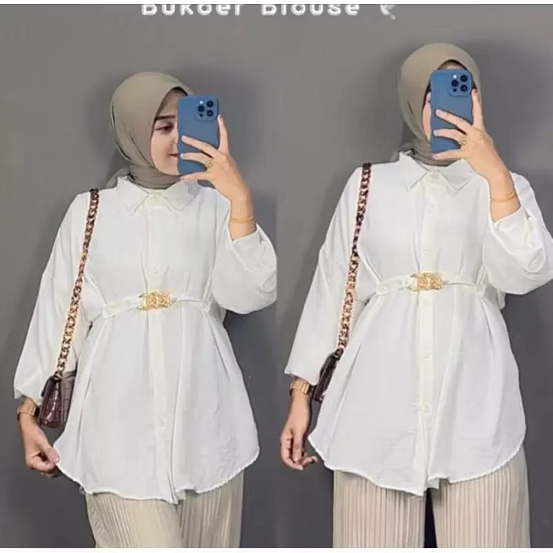 ( TERMURAH BLOUSE ) Melda Crinkle Kemeja Kerja Wanita Atasan Polos Korean Style Premium Crinkle Airf