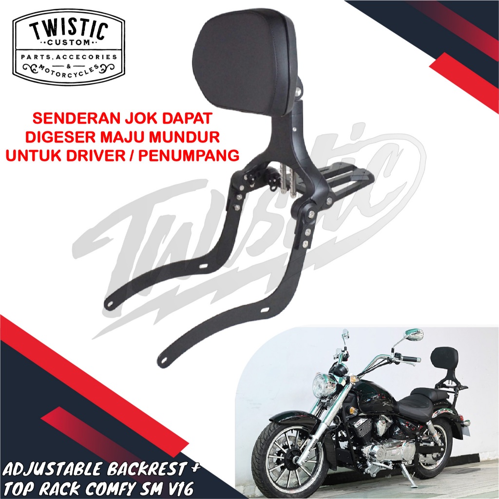 Adjustable Backrest Comfy Senderan Sandaran Jok Driver Boncenger + Top Rak Rack Bracket Tas Belakang