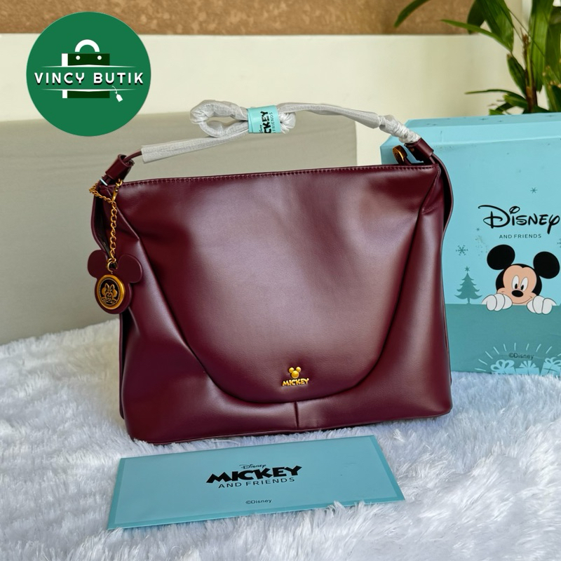 Tote bag leather, Tas Tote Disney Original Maroon