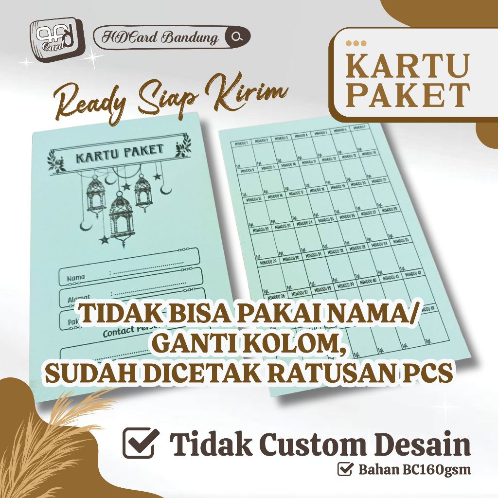 

Kartu Paket Ready Stok ✓️ Tidak Costum Desain - Ready Siap Kirim Kartu Arisan Tabungan Lebaran