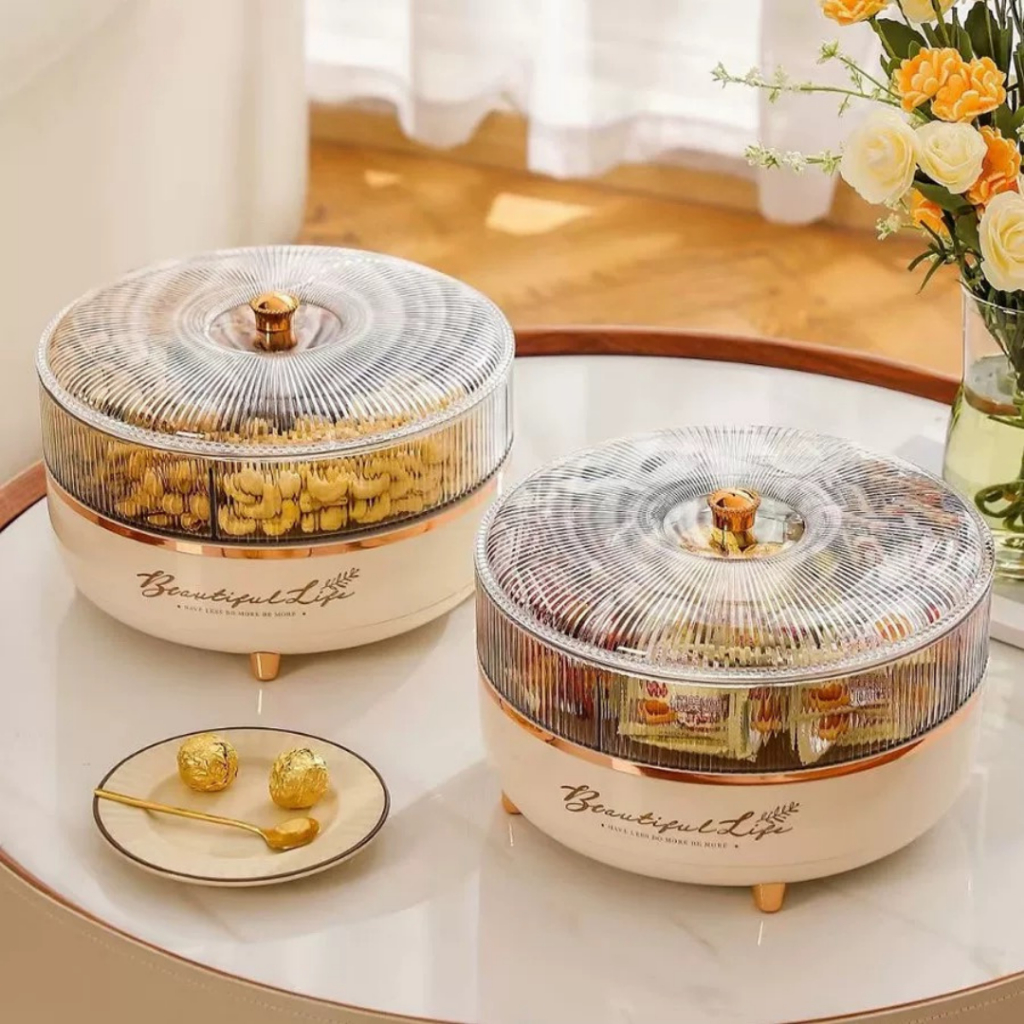 RUMAH HADIAH Snack Box Toples 360 Putar Putih Aesthetic Kue Basah Kering dan Tutup 2 Tingkat Lebaran