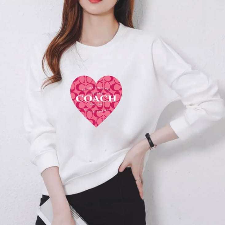 Kaos Atasan Lengan Panjang Wanita Dewasa Motif Coach Love Kekinian Kaos Long Sleeve Crewneck Wanita 