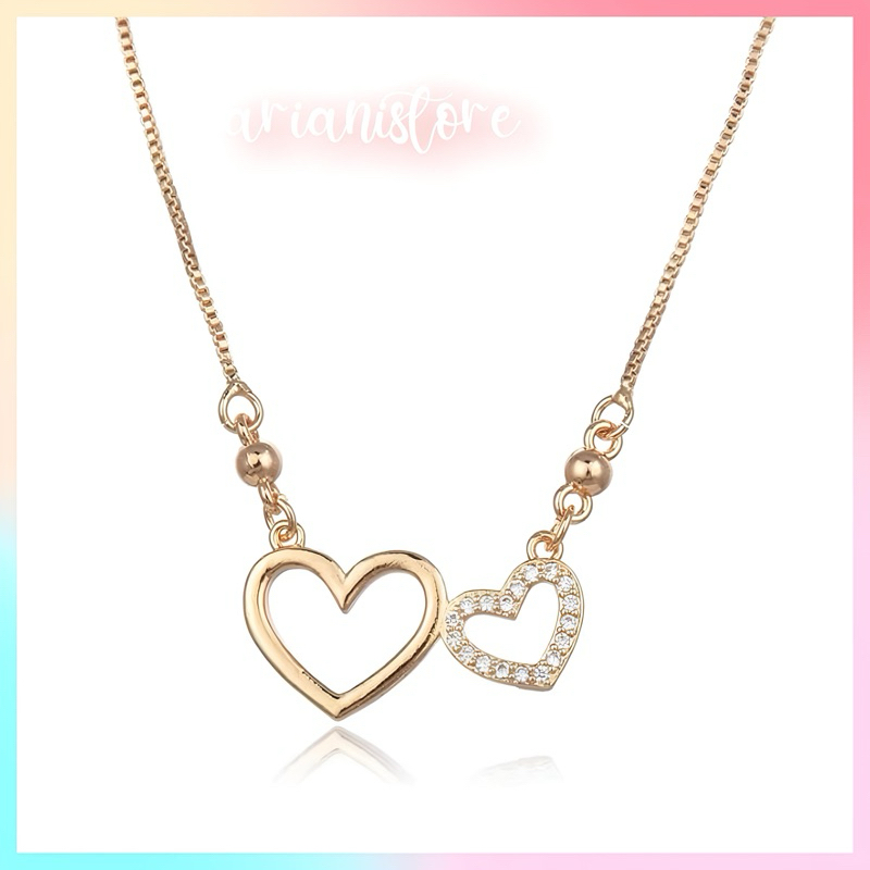 KALUNG WANITA AKSESORIES JEWELRY WARNA EMAS LIONTIN DUA LOVE (48N)