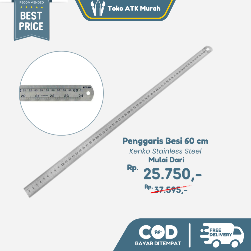 

Penggaris Besi 60 Cm Kenko / Stainless Steel Ruler - Bahan Tebal