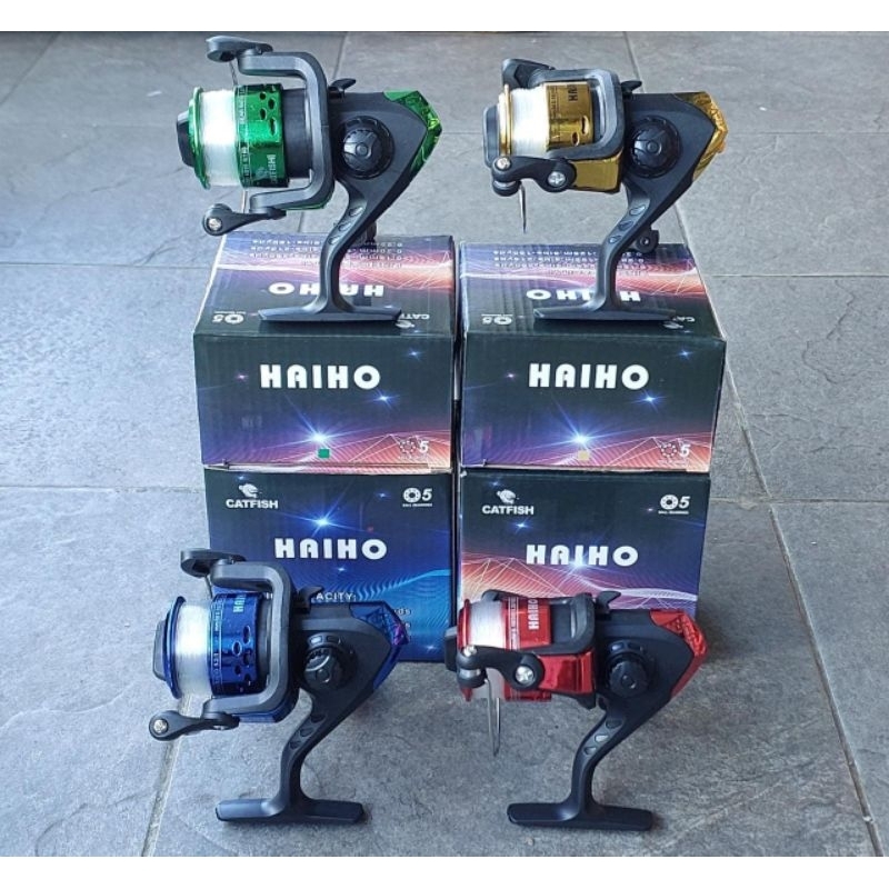 Reel Pancing SPINNING CATFISH HAIHO SPOOL PLASTIK 5 BB FREE SENAR RATIO 5.2:1READY 4 WARNA- Merah- B