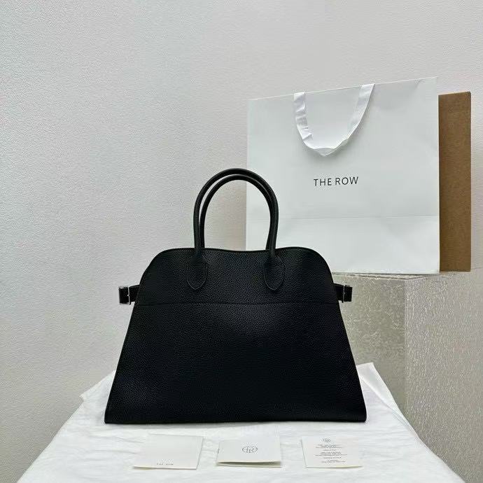 THE ROW Margaux 15 Tote Bag Handbag Medium Lychee Pattern Black Silver 1831